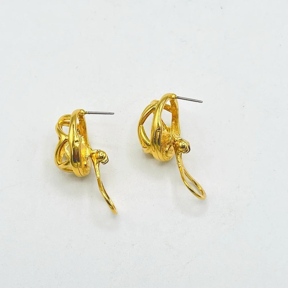 Vintage Joan Rivers Caged Dome Gold Earrings Signed Post Stud Clip On